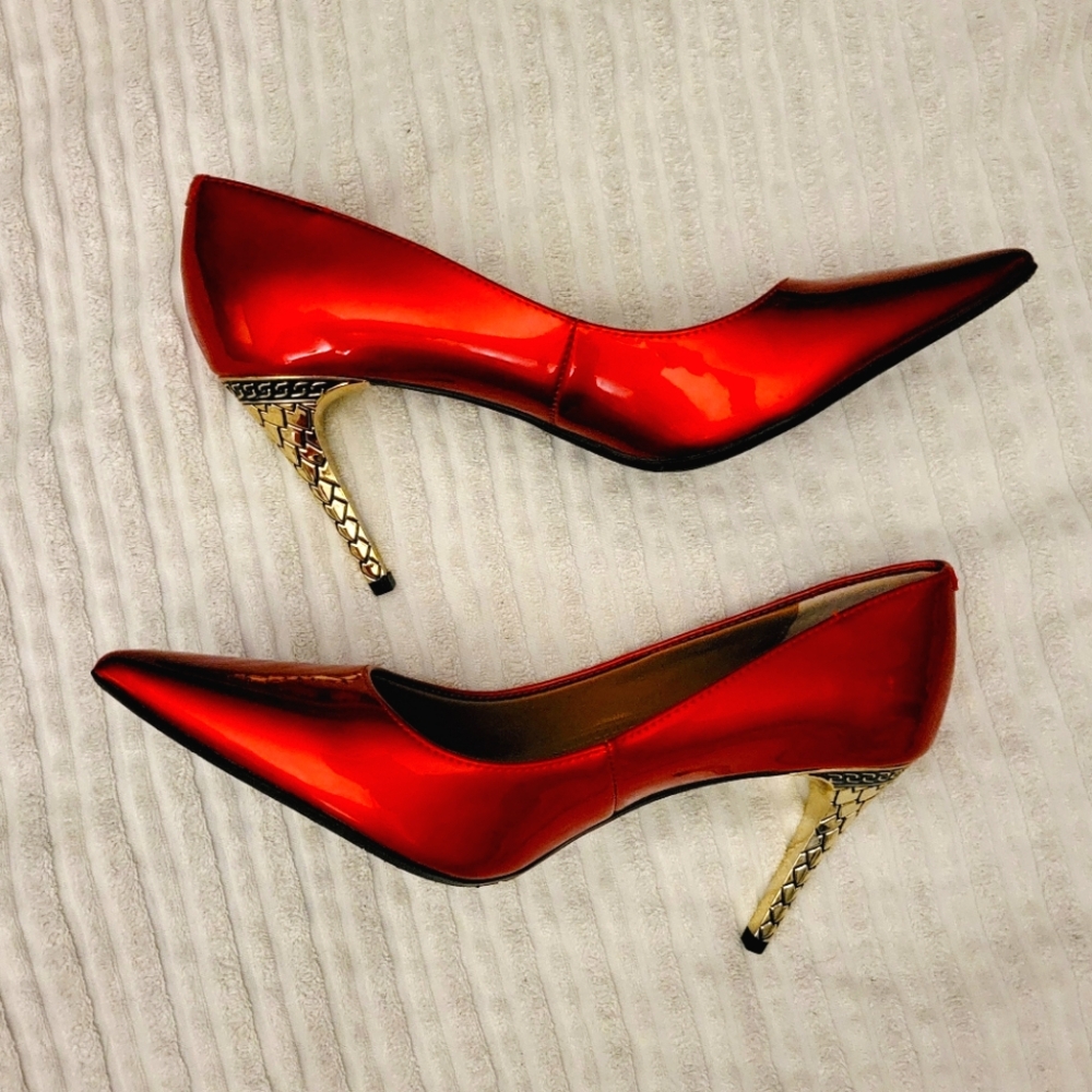 Elegant Red Stiletto With Gold Heels
